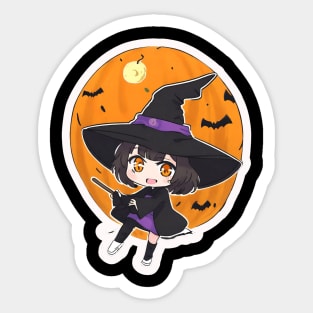 Witchcraft Chibi anime Character Design :Halloween concept Sticker